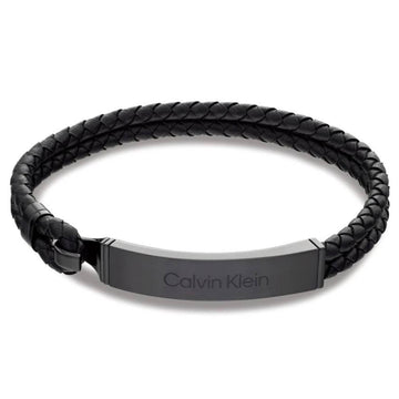 Ανδρικό βραχιόλι Calvin Klein 35000406 από μαύρο δέρμα με μαύρη αγκράφα.